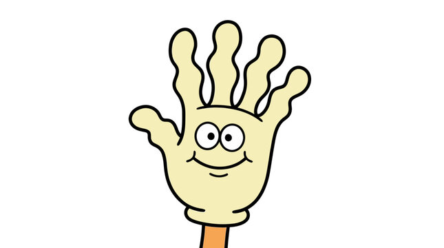 Cartoon hand puppet character with a friendly smiling face.