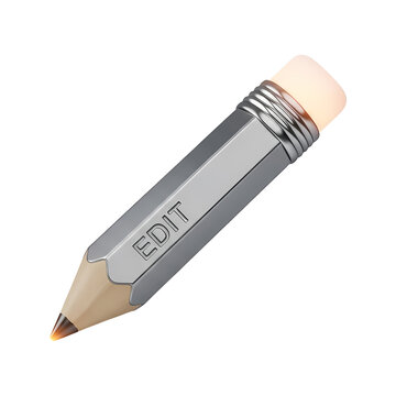 Metallic pencil with &ldquo;edit&rdquo; text, symbolizing writing and content creation