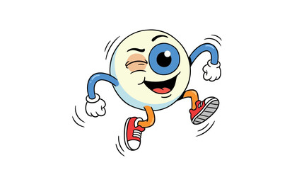 Obraz premium Cartoon eyeball character running and winking.