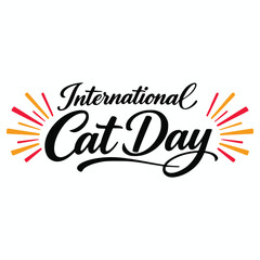 Obraz premium International Cat Day celebration badge with golden sunburst rays and bold typography