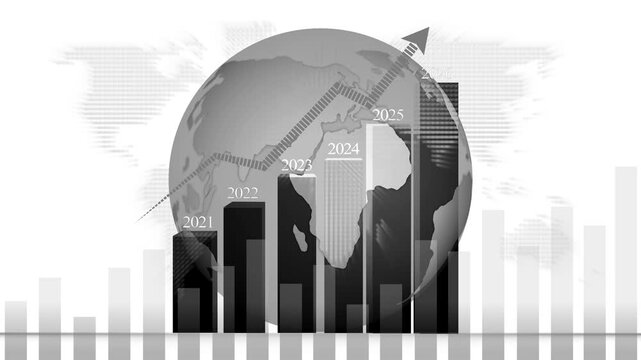 Futuristic financial growth chart with rising bar graph from 2021 to 2026 2026