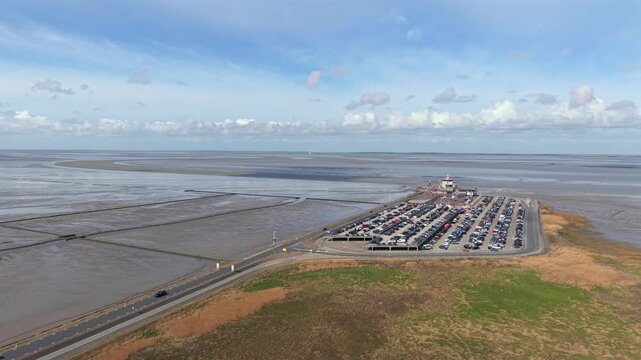 Aerial view of ferry terminal Holwerd to Ameland Wadden Sea