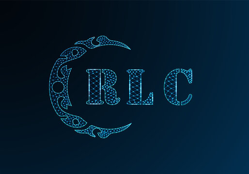 Low poly letter logo RLC design. RLC letter logo low poly vector design on blue color gradient background. RLC logo low poly design