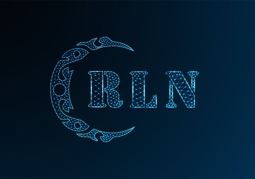Low poly letter logo RLN design. RLN letter logo low poly vector design on blue color gradient background. RLN logo low poly design