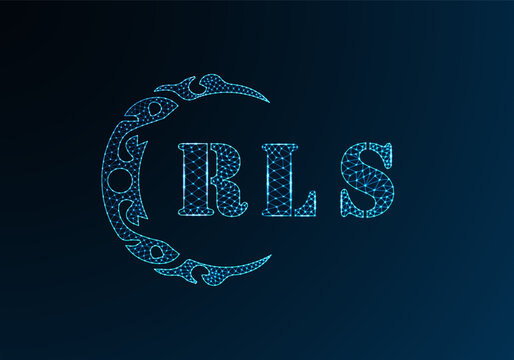 Low poly letter logo RLS design. RLS letter logo low poly vector design on blue color gradient background. RLS logo low poly design