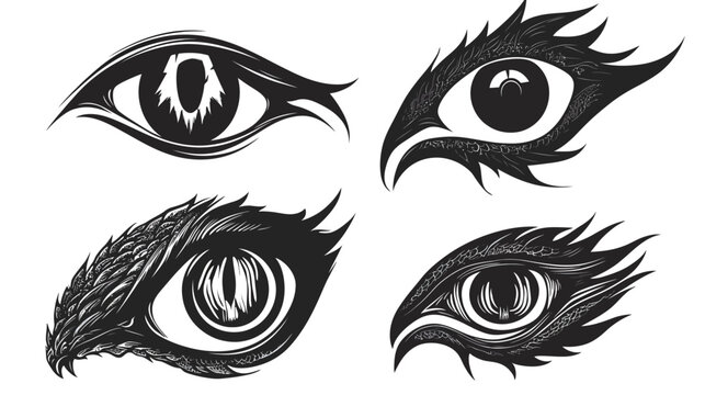 Four stylized eye illustrations with intricate details and a dark, gothic aesthetic on a white background
