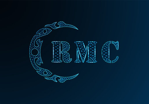 Low poly letter logo RMC design. RMC letter logo low poly vector design on blue color gradient background. RMC logo low poly design