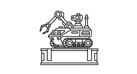 Naklejka premium Robotic Arm Vehicle on Platform, Industrial Automation, Technology Concept