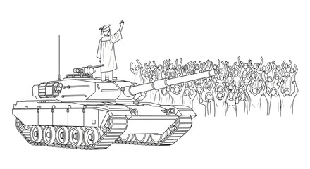 Fototapeta premium Tank Commander Waving to Crowd, Symbol of Power and Protest