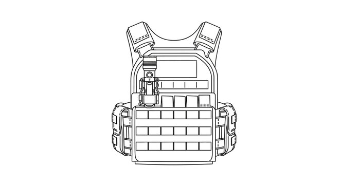 Tactical Vest Line Drawing - Military Gear Outline