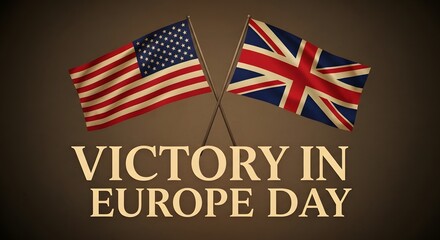 Commemorating victory in europe day with united states and united kingdom flags