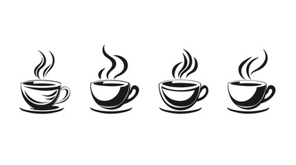 Obraz premium A monochrome illustration of four stylized coffee cups with steam rising above them