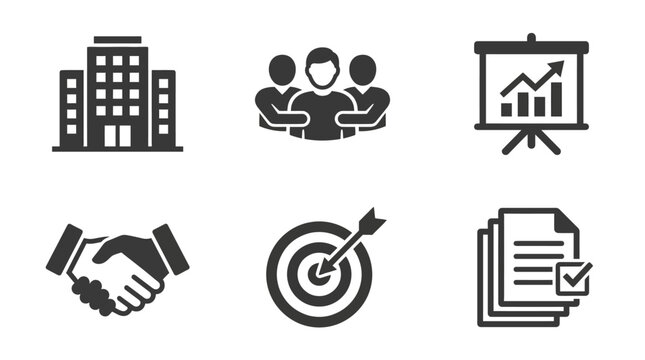 Business icons set for company growth.