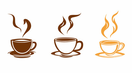 Obraz premium Three stylized depictions of coffee cups, steam rising, each with different hues of brown and orange