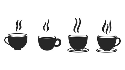 Obraz premium A collection of four black and white silhouette illustrations, depicting hot beverages
