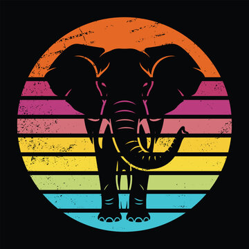 Elephant Head - majestic african elephant portrait with colorful retro sun