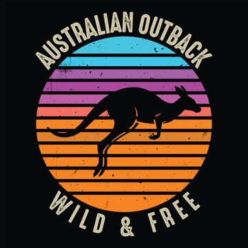 Australian Outback - jumping kangaroo silhouette with vintage wild and free theme