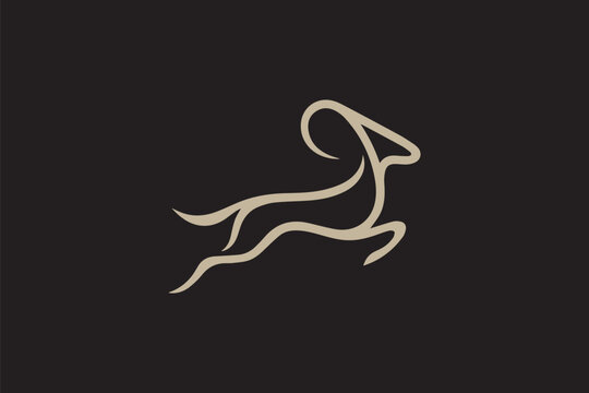 Jumping impala deer silhouette logo for fast speed and dynamic sportswear brand identity