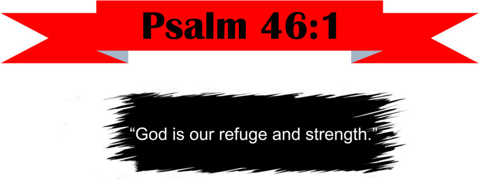 Psalm 46:1 Bible Verse Banner Red Ribbon Black Brush Stroke Quote Scripture Christian Religious Graphic Design Element Vector Illustration Transparent Background