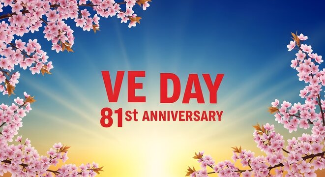 Celebrating the 81st anniversary of victory in europe day amidst blooming cherry blossoms
