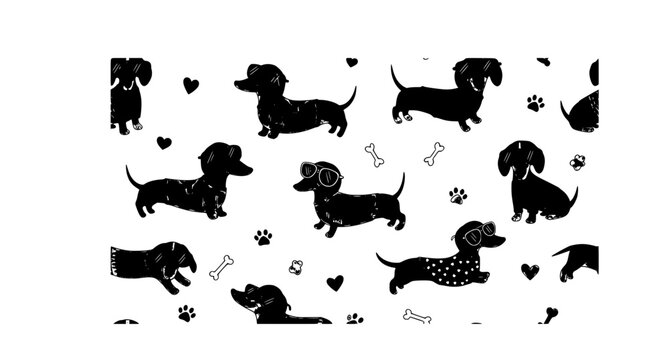 Cute dachshund seamless pattern vector with sunglasses and pink outfits playful cartoon dog design isolated on white