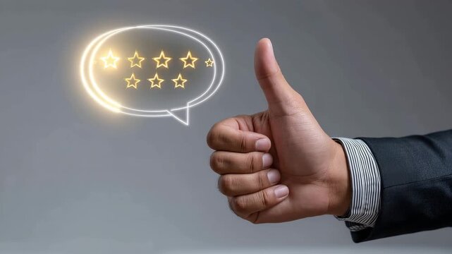Thumbs Up Hand with Five Star Review Icon, Customer Satisfaction, Positive Rating, Excellent Feedback, Business Trust, Service Quality, Recommendation and Reputation Concept thumbs