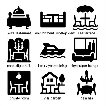 Luxury dining and modern living icons for elite experiences