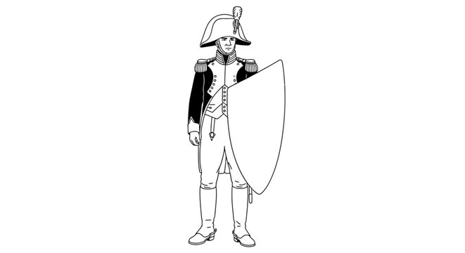 Historical Soldier with Shield, Napoleonic Era Military Uniform, Vintage Illustration