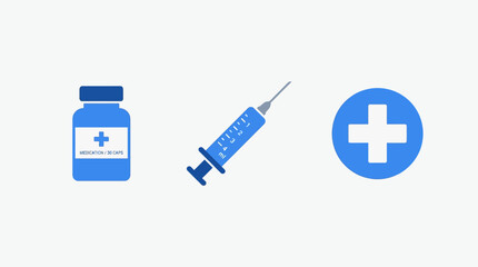 Fototapeta premium Medical icons with syringe and pills.