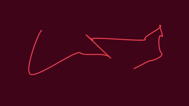 Neon lowercase letter L glowing in dark red abstract background for modern design