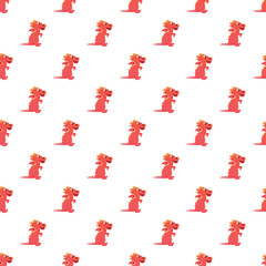 Naklejka premium Cute red baby dragon creatures forming a whimsical tileable background pattern