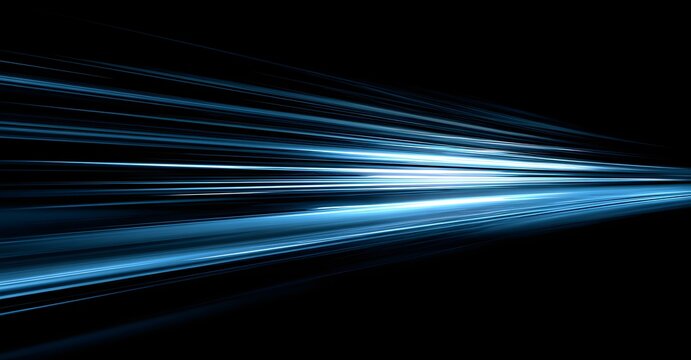 Abstract blue light streaks motion blur background with dark black space futuristic speed concept digital art slow shutter speed effect