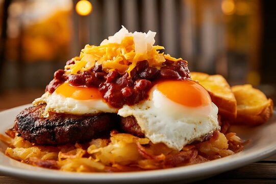 St. Louis Slinger with Fried Eggs and Chili