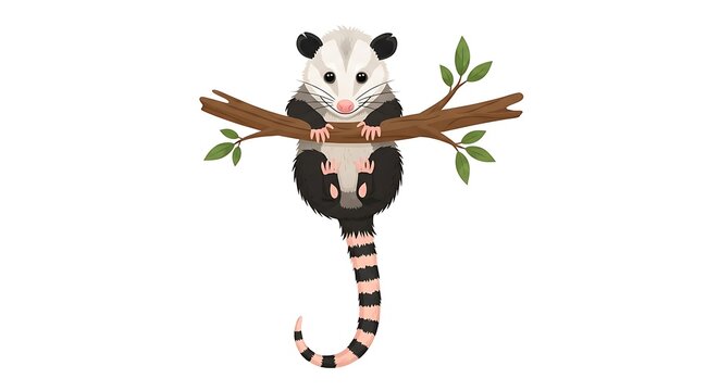 Cartoon opossum on branch