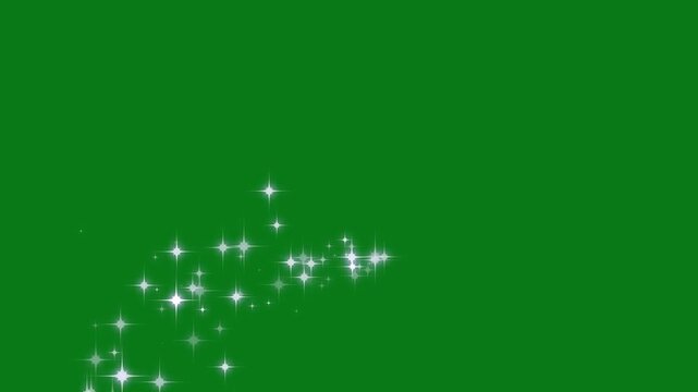 Glitter sparkles twinkle stars line, magic dust, pixie dust path, christmas star, magic sparkles glitter line stars, cartoon doodle sparkles, star sparkle vector doodles on green screen. 4k video