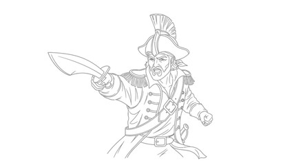 Obraz premium Pirate Captain with Cutlass Sword, Historical Military Uniform, Fierce Warrior Illustration