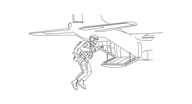 Paratrooper Jumps From Military Aircraft Cargo Plane, Airborne Operation