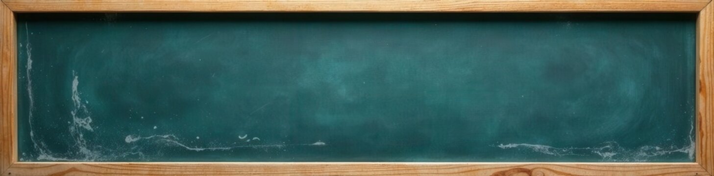 Rubbed-out dirty chalkboard; visible wood frame , writing, blank, rustic