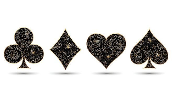 Playing card suits with floral design