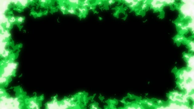 アニメ風 緑の炎フレーム（中）ループ アルファチャンネル付き / 毒・魔法 透過