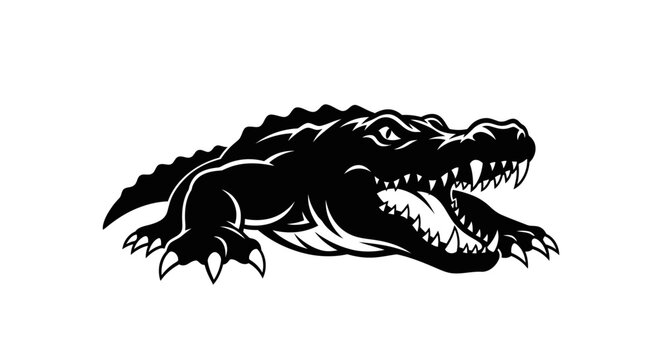 Fierce Alligator Silhouette with Open Mouth and Sharp Teeth