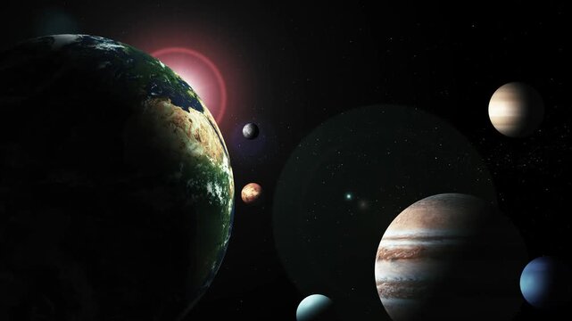 Animation of the Solar System with Planets and Stars