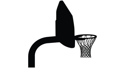 A black silhouette of a basketball hoop and backboard against a white background © MDRASEL