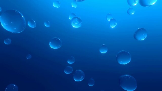 Oceanic Bubbles Ascend. Gentle Marine Bubbles Float Upward Amid Soft Light Gradients And Spheres