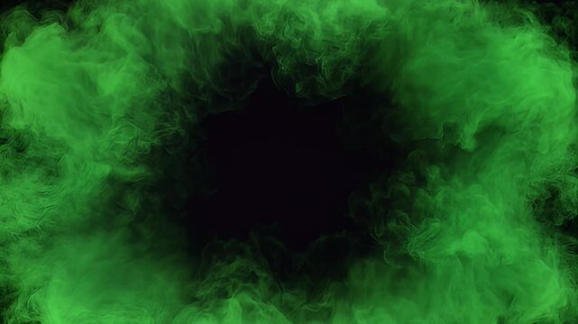 Green Smoke Ring Expanding Outward Against Black Background with Soft Diffusion Edges for Visual Effects Compositing