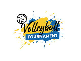 Volleyball Tournament Logo with Paint Splatter and Ball Illustration © Pemburu