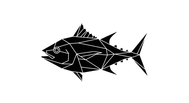 Geometric Tuna Fish Silhouette, Modern Abstract Design, Black and White