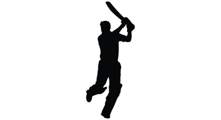 Obraz premium Silhouette of a cricket batsman in mid swing against a white background