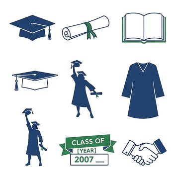 Graduation icons and symbols collage.