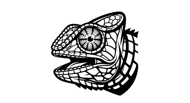 Chameleon Head Silhouette, Reptile Animal Illustration